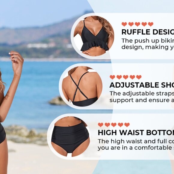 Women Two Piece Swimsuits High Waisted Bikini Set Ruffle Size XL - Picture 6 of 6